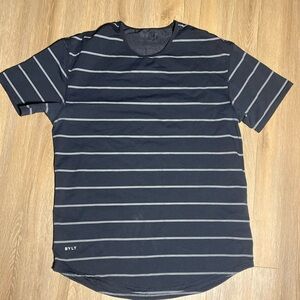 BYLT Drop Cut Shirt Lux Mens XL Black/ Gray Striped Short Sleeve Stretch Curved